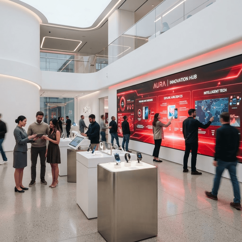 Interactive retail showroom with large-scale digital displays